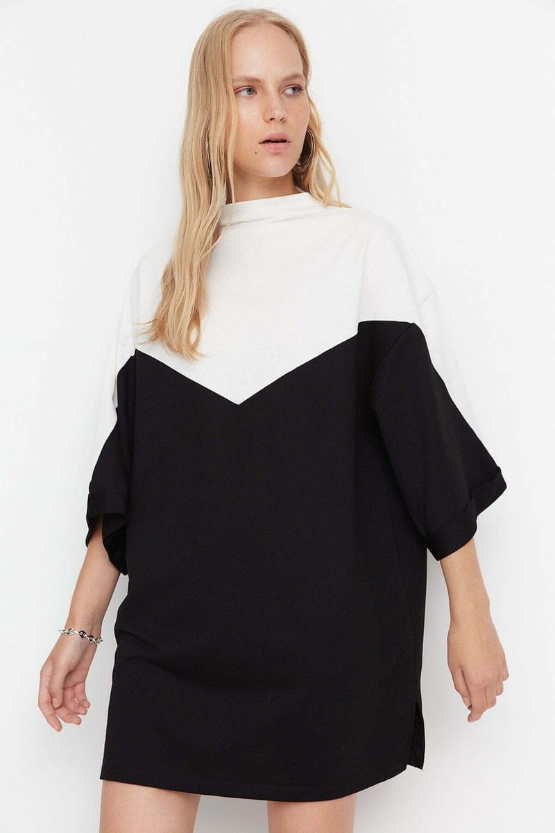 12746 Black Colour Block Dress